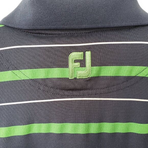 FootJoy Mens Polo Shirt XXL Green Blue Stripe Menifee Lakes Country Club Logo - Picture 6 of 7